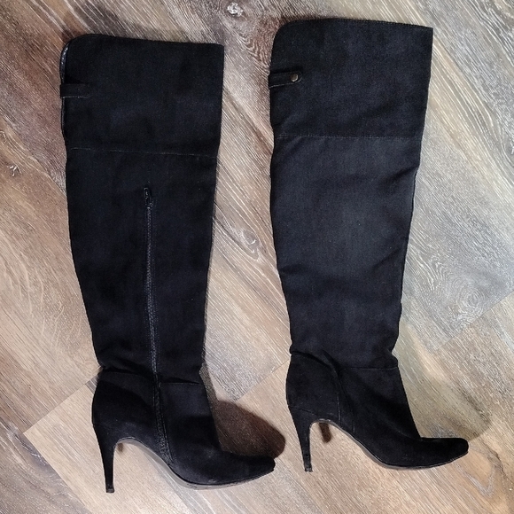 Custom Black Over the Knee Boots Sleek Suede Style - Picture 4 of 7